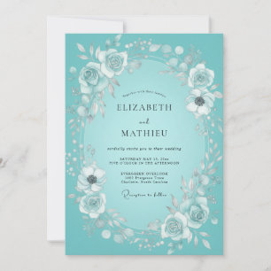 Teal-Blumenkranz-Hochzeit Einladung
