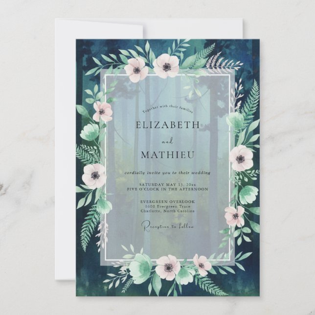 Teal Blush Anemone Hochzeit Einladung (Vorderseite)