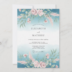 Teal Blush Blumenarrangement Hochzeit Einladung