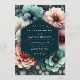 Teal-Blush-Chiaroscuro-Hochzeit Einladung