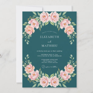 Teal Blush Rose Brautblüten-Hochzeit Einladung