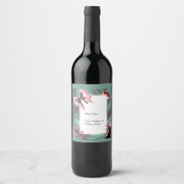 Teal & Blush Wedding Wine Bottle Label Weinetikett