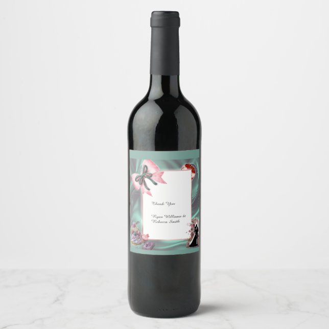 Teal & Blush Wedding Wine Bottle Label Weinetikett (Vorderseite)