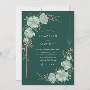 Teal Blüten Botanische Fülle Hochzeit Einladung