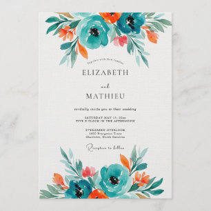 Teal-blüten-Künstlerische-Blüten-Hochzeit Einladung