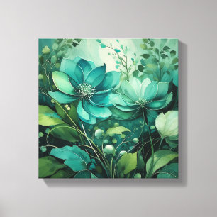 Teal-Blüten: Minimalistische Boho-Eleganz Leinwanddruck