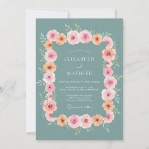 Teal-Blüten-Romantische-Flitterhochzeit Einladung