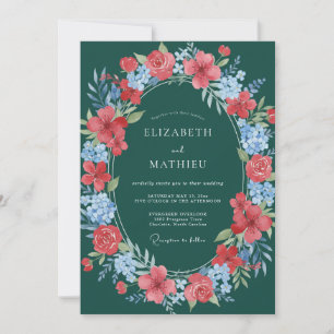 Teal-blütenhochzeit Einladung