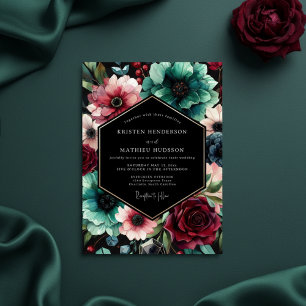Teal-blütige opulente Hochzeit Einladung