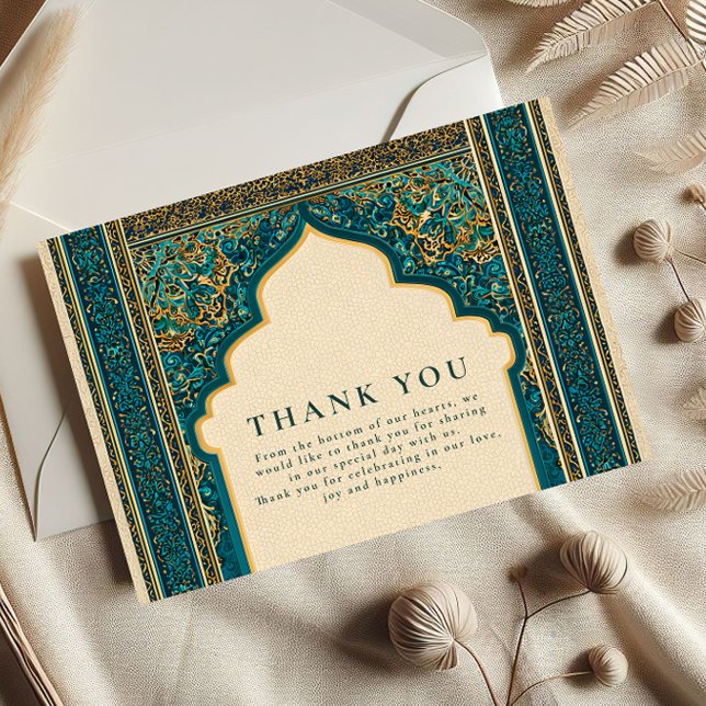 Teal-Bogen-Islamische-Hochzeit Dankeskarte (Von Creator hochgeladen)