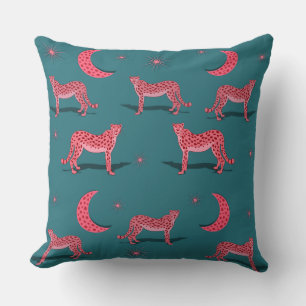Teal Boho Gepard und Rosa Mond Kissen