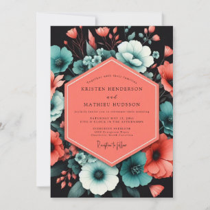 Teal Bold Bloom Hochzeit Einladung