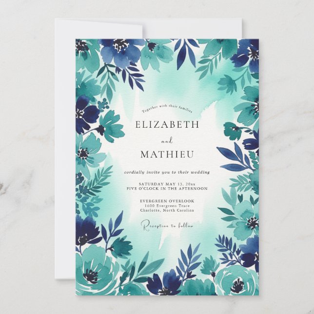 Teal Bold Coastal Wedding Einladung (Vorderseite)