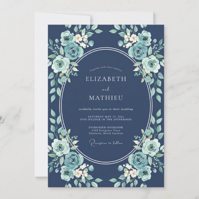 Teal Botanical Bliss Hochzeit Einladung (Vorderseite)