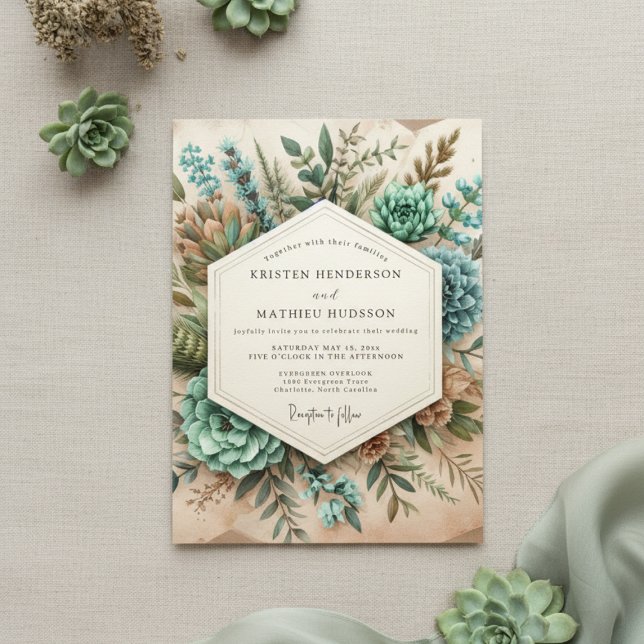 Teal Botanical Romance Wedding Einladung (Von Creator hochgeladen)