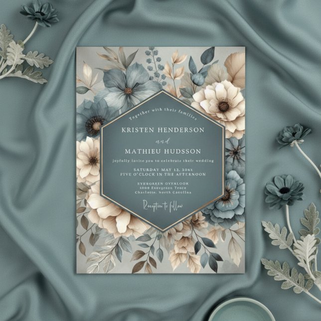 Teal Botanical Whimsy Wedding Einladung (Von Creator hochgeladen)