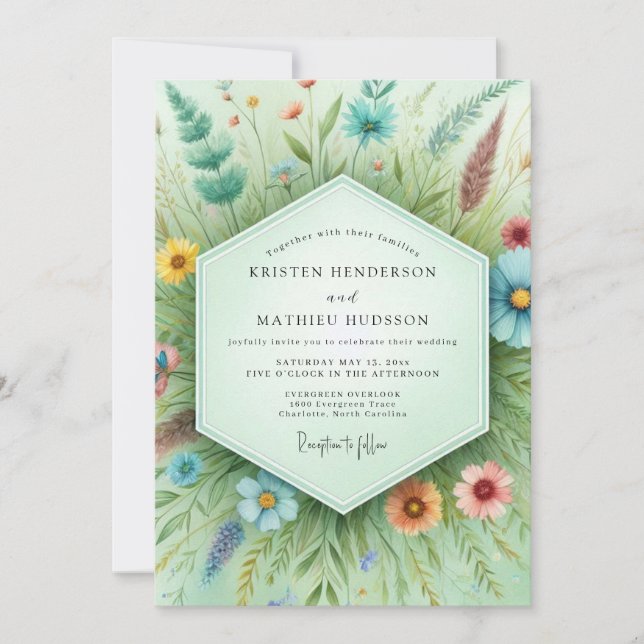 Teal Botanical Whimsy Wedding Einladung (Vorderseite)