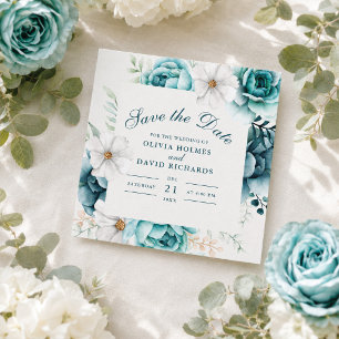 Teal Botanical Wildflower Save-the-Date-Karte Save The Date