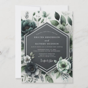 Teal Botanische Blütenhochzeit Einladung