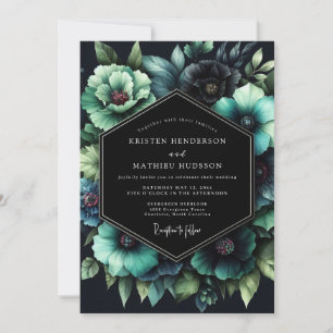 Teal Botanische Nocturne-Hochzeit Einladung
