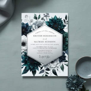 Teal Botanischer Zauber Hochzeit Einladung