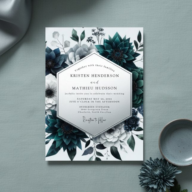 Teal Botanischer Zauber Hochzeit Einladung (Von Creator hochgeladen)