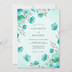 Teal Breezy Meadow Hochzeit Einladung