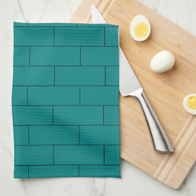 Teal Brick Design Geschirrtuch (Viertel Falte)