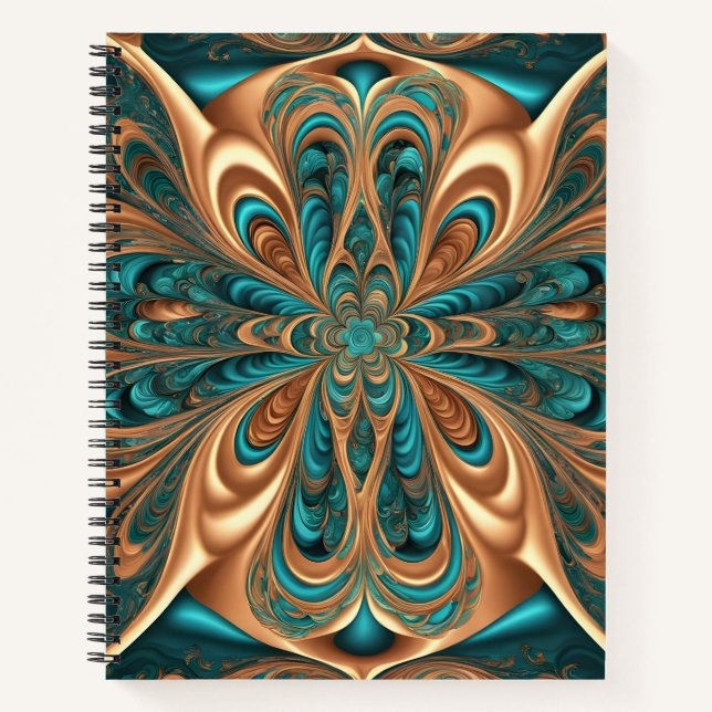 Teal & Bronze Luxe Bloom | Abstract Fractal Spiral Notizbuch (Vorderseite)