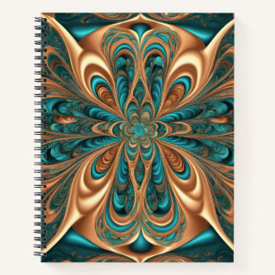 Teal & Bronze Luxe Bloom Abstrakte fraktale Spir Notizbuch