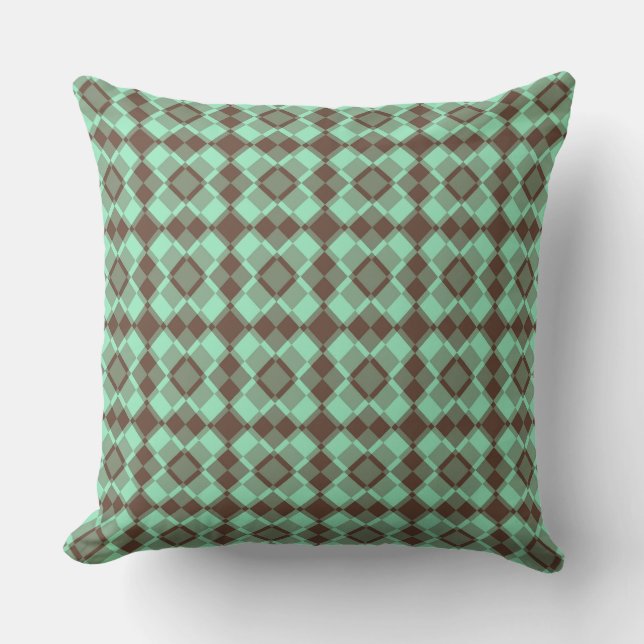 Teal Brown Checker Argyle Pattern Kissen (Vorderseite)