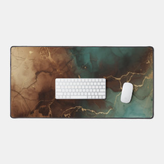 Teal Brown Gold Abstract Marble Desk Mat Schreibtischunterlage