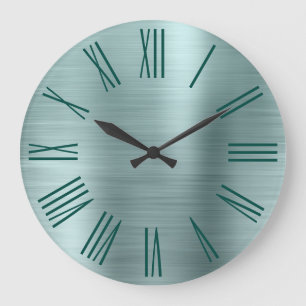 Teal Brushed Foil Dark Turquoise Roman Numerals Große Wanduhr
