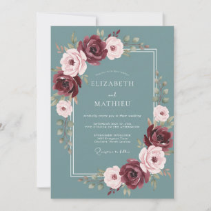 Teal-Burgund Hochzeit im Winter Einladung