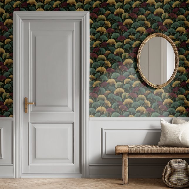 Teal Burgundy Ginkgo Leaf Pattern  Tapete (Von Creator hochgeladen)