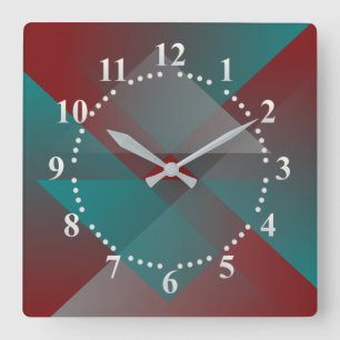 Teal burgundy shades quadratische wanduhr