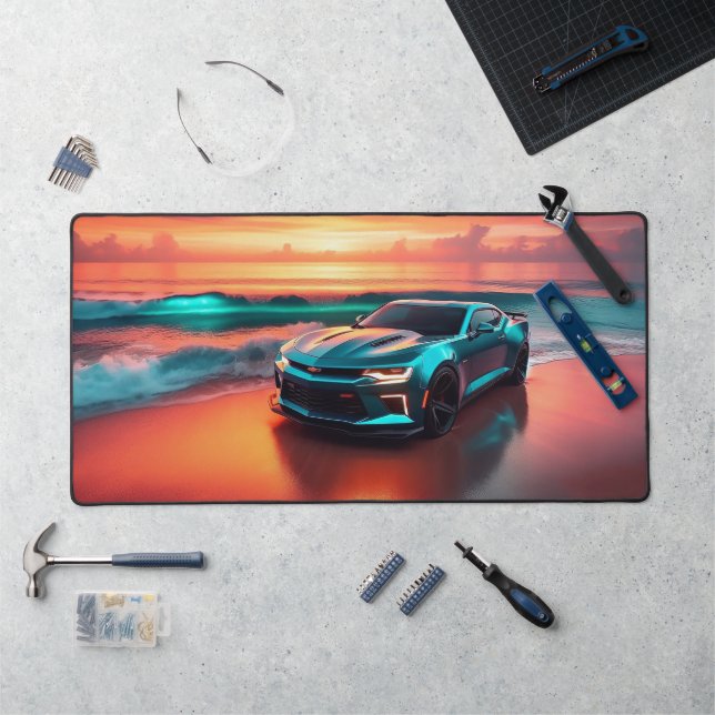 Teal Camaro Illustrated Desk Mat (Large) Schreibtischunterlage (Arbeitsplatz)