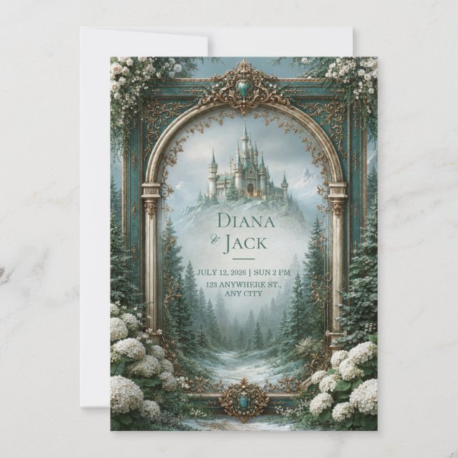 Teal Castle Hochzeit Einladung (Vorderseite)