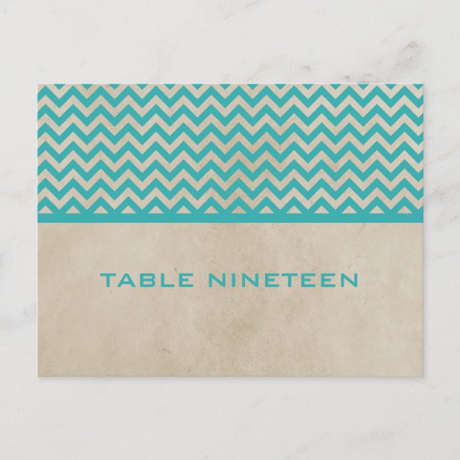 Teal Chic Chevron Tischnummer Postkarte (Vorderseite)