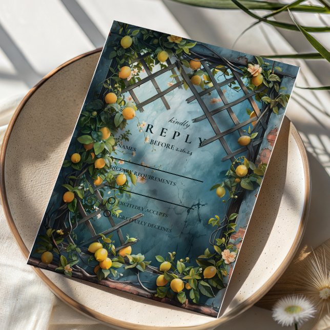 Teal Citrus Blossom Garden Wedding RSVP Karte (Von Creator hochgeladen)