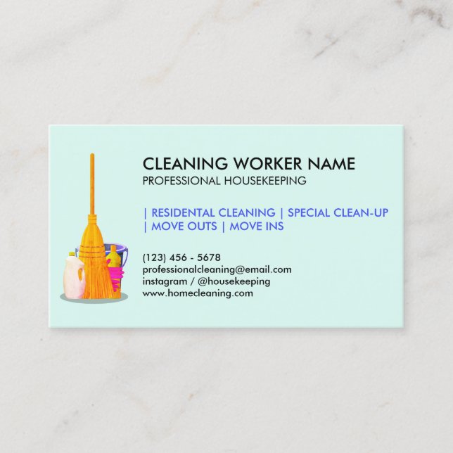 teal Cleaning Service Housekeeper Janitorial Visitenkarte (Vorderseite)