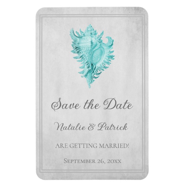 Teal Conch Shell Save-the-Date-Magnet Magnet (Vertikal)
