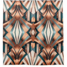 Teal Copper Geometric Skyscraper Neo Art Deco Duschvorhang