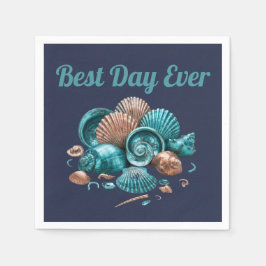 Teal Copper Sea Shell Beach Wedding Paper Napkin Serviette