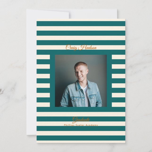 Teal Cream Preppy High School Photo Grad Cards Ankündigung (Vorderseite)