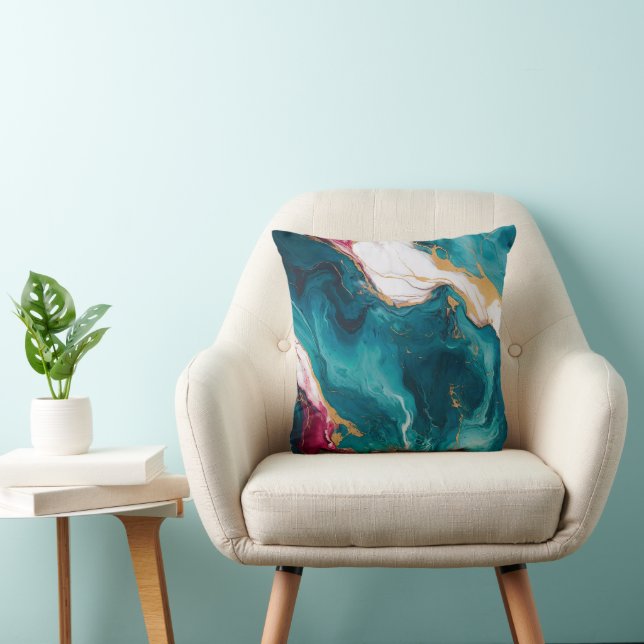 Teal & Crimson Marble Elegance Kissen (Stuhl )