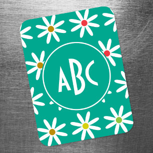 Teal Daisy Dots Monogramm Magnet
