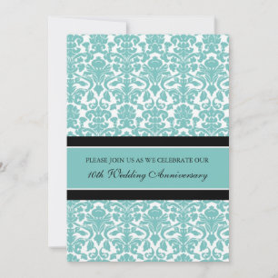 Teal Damask 10. Jubiläums-Party-Einladung Einladung