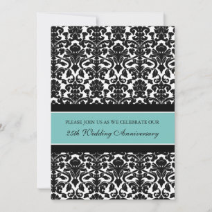 Teal Damask 25. Jubiläums-Party-Einladung Einladung