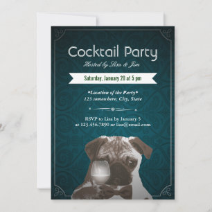 Teal Damask-Mops und Wein-Cocktailparty-Einladunge Einladung